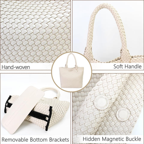 PS PETITE SIMONE Woven Tote Bag for Women Large Woven Leather Shoulder Purse Trendy Clutch for Summer Beach PS PETITE SIMONE