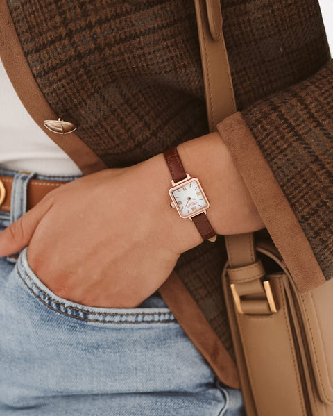 Lola Rose Women's Dainty Watch, Genuine Brown Leather Strap Wrist Watch. Mother of Pearl Dial Ladies Watch. Women Watch Gift. Lola Rose