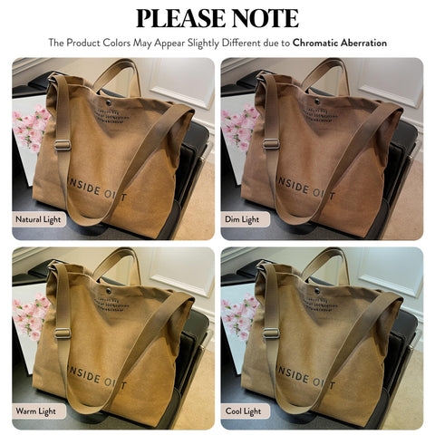 Tote Bag for Women, Large Canvas Bags Women Gift, Fashion Crossbody 16oz 100% Cotton Canvas Bag, Large Capacity Shoulder Bag (Brown)