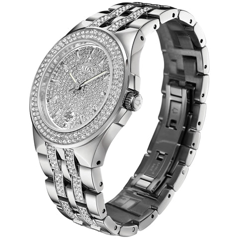 Bulova Men's Crystals Stainless Steel 3-Hand Quartz Watch Style: 96B235 Bulova