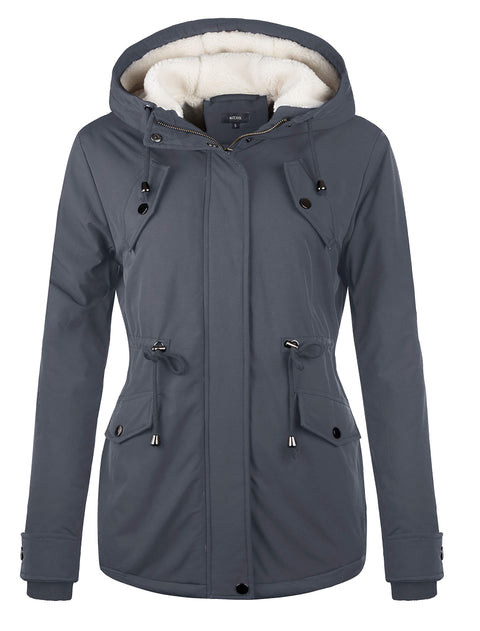 NUTEXROL Women's Winter Thicken Hooded Sherpa Lined Parka Military Anorak Jacket Warm Short Cotton Coats for Women Grey