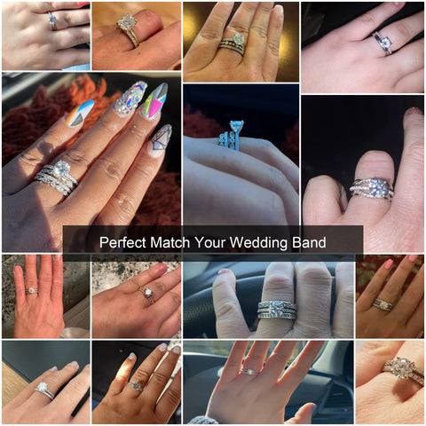 1.5ct Moissanite Promise Rings for Her, D Color VVS1 Clarity Lab Created Diamond Rings Brilliant Round Cut Side Stone Moissanite Engagement Ring Rhodium Plated S925 Sterling Silver Moissanite Rings Turandoss