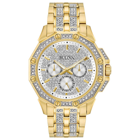 Bulova Men's Crystals Octava Gold Tone Stainless Steel 6-Hand Multi-Function Quartz Watch Style: 98C126 Bulova