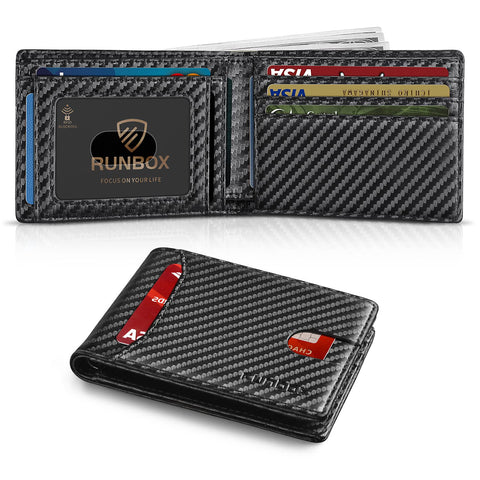 RUNBOX Novelty Wallet for Men Slim 11 Credit Card Holder Slots Leather RFID Blocking Small Thin Men's Wallet Bifold Minimalist Front Pocket Large Capacity Gift Box