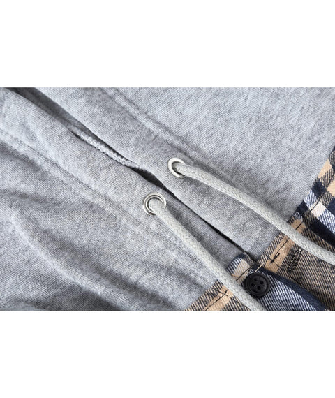 ZITY Men's Flannel Hoodie Shirts Casual Button Down Plaid Shirt Jackets for Men Long Sleeve Stylish Hooded with Pocket Navybeigewhite Large