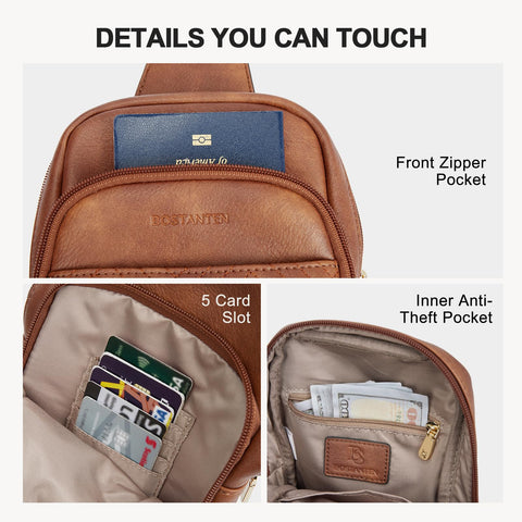 BOSTANTEN Sling Bag Quilted Crossbody Bags for Women Cross Body Purse PU Leather Fanny Pack with Adjustable Guitar Strap