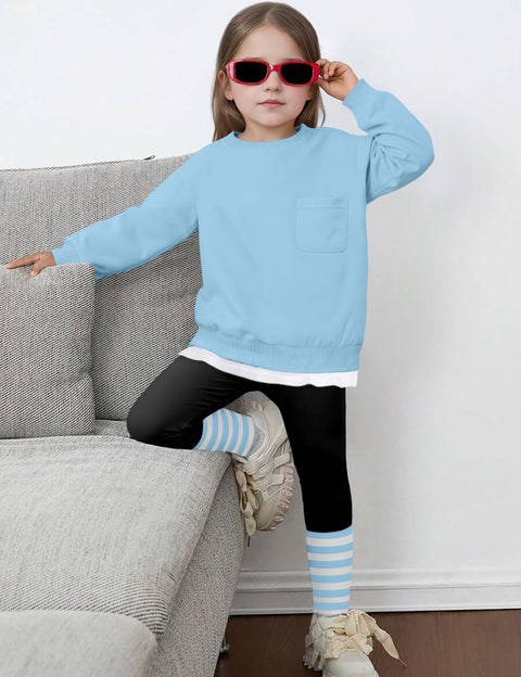 NAPU Toddler Girl Clothes 3T Two Piece Sweatsuit Set 4T Girls Winter Clothes Toddler Outfits for Kids Pullover Blue Long Sleeve Tops + Leggings Fall Outfit Casual Daily Wear