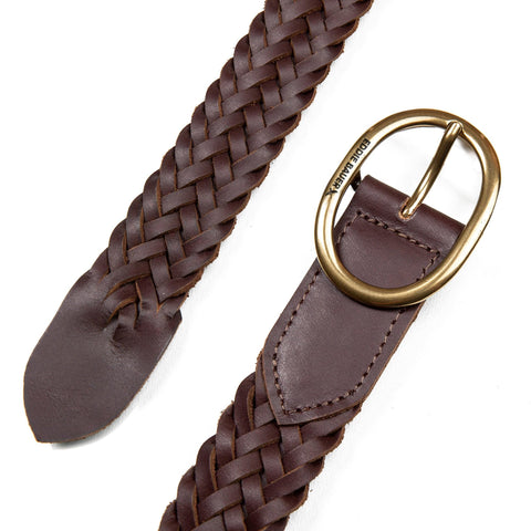 Eddie Bauer Women's Casual Leather Belts with Durable Metal Buckle, Center Bar Woven - Brown, Medium
