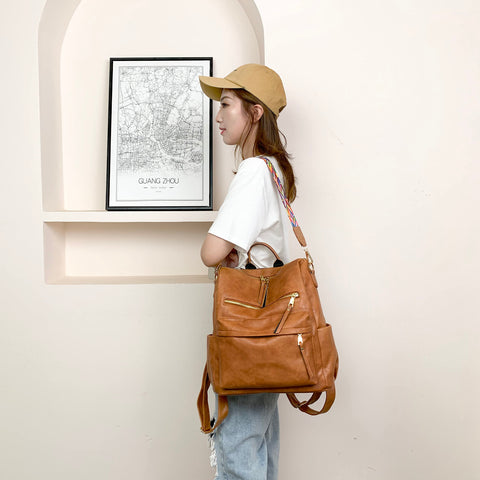 ZOCILOR Fashion Backpack Purse for Women Multipurpose Design Convertible Satchel Handbags and Shoulder Bag PU Leather Travel bag (Brown) ZOCILOR