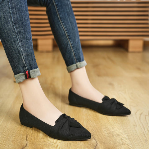 HIULYCENCE Women's Flats Shoes Pointed Toe Ballet Flats with Bow Comfortable Knit Dressy Flats Black US9