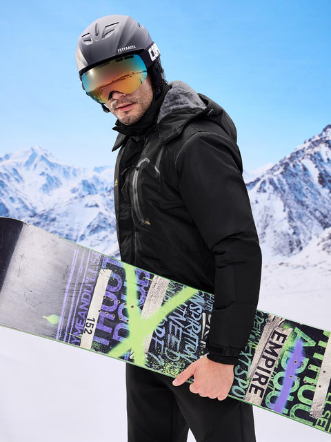 WULFUL Men's Ski Jackets Warm Winter Snow Windbreaker Resistant Snowboard Fleece Coat Mountain Waterproof Parka with Hood Black X-Large