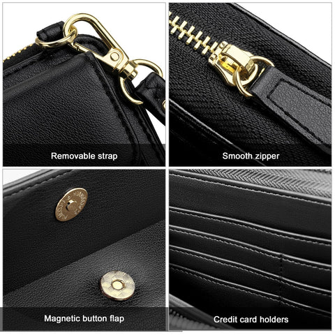nuoku Small Crossbody Shoulder Bag for Women, Wristlet Phone Wallet with Credit Card Holder,Clutch Purse (Black) nuoku