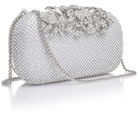 ILILAC Crystal Evening Bag Rhinestone Bride and Bridesmaid Wedding Prom Party Formal Clutch Purses for Women Evening (Silver) ILILAC