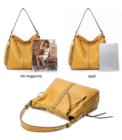Montana West Large Leather Hobo Handbag for Women Studded Shoulder Bag Crossbody Purse (Mustard) MWC-1001MSTD Montana West