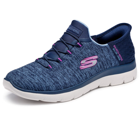 Skechers Women's Summits Hands-Free Slip-Ins – Memory Foam Insole, Heel Pillow, Vegan Materials Sneaker, Navy Purple, 10