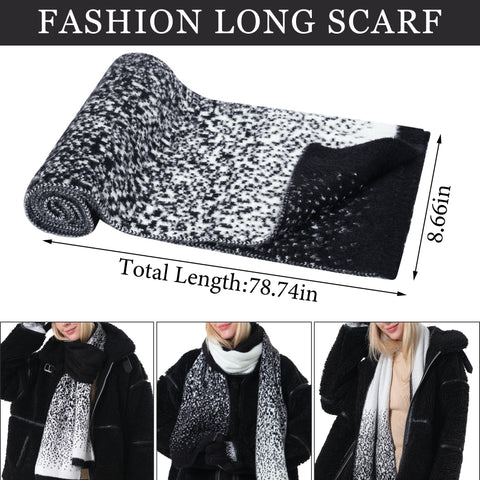 Womens Winter Knit Beanie Hats and Touchscreen Gloves Long Scarf Set with Warm Fleece Lined Skull Caps Scarves for Women Black White FZ FANTASTIC ZONE