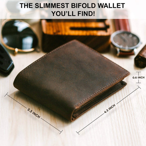 STAY FINE Top Grain Leather Wallet for Men | RFID Blocking | Bifold, Extra Capacity with 2 ID Windows | Ultra Strong Stitching | Slim Billfold with 8 Card Slots | Gift for Him STAY FINE