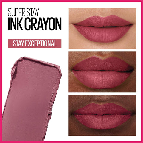 Maybelline Super Stay Ink Crayon Lipstick Makeup, Precision Tip Matte Lip Crayon with Built-in Sharpener, Longwear Up To 8Hrs, Stay Exceptional, Purple Beige, 1 Count MAYBELLINE