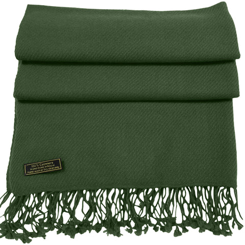 CJ Apparel Olive Green 100% Cashmere Shawl Pashmina Scarf Wrap Stole Head Wrap Hand Made in Nepal New