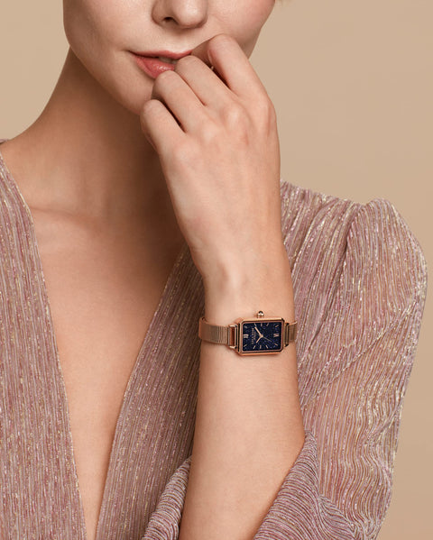 Lola Rose Women's Blue Sandstone Watch with Rose Gold Tone Milanese Steel Band Lola Rose