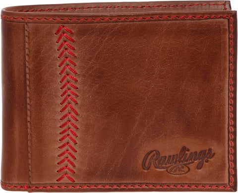 Rawlings Mens Tanned-leather Baseball Stitch Embroidered Wallet - (Dark Brown) Rawlings