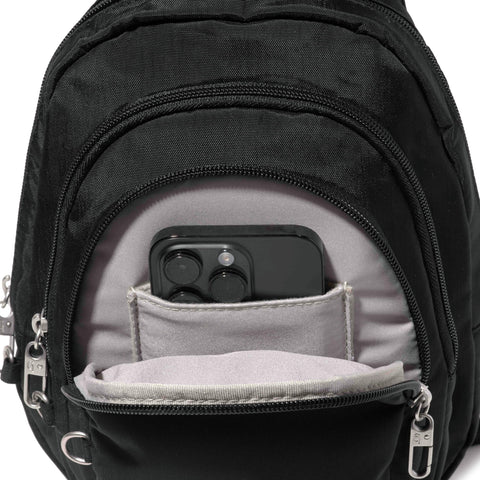 Baggallini Securtex® Anti-Theft Triple Zip Sling - Travel Backpack Sling Bag Crossbody - RFID Wallet Locking Zipper Baggallini