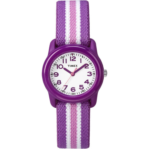 Timex Girls TW7C06100 Time Machines Purple/Pink Stripes Elastic Fabric Strap Watch