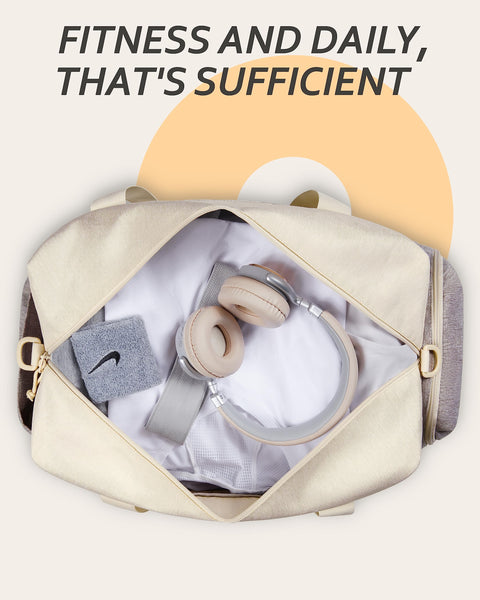BAGSMART Gym Bags for Men Women, 40L Foldable Travel Duffle Bag, Lightweight Weekender Duffel Bag With Shoe Compartment, Water Resistant Workout Duffle Sports Bag for Travel Yoga, Beige BAGSMART