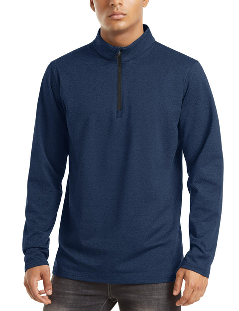 TACVASEN Quarter Zip Pullover Men Long Sleeve Golf Sweater Fleece Lined Sweatshirt 3/4 1/2 Zip Athletic Shirt Long Sleeve Thermal Tops Navy,L