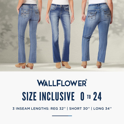 WallFlower Legendary Bootcut Jeans for Women, Classic Fit Mid-Rise Insta Stretch Denim in Standard and Plus Size, Juniors Jeans - Trixie, 7 Short