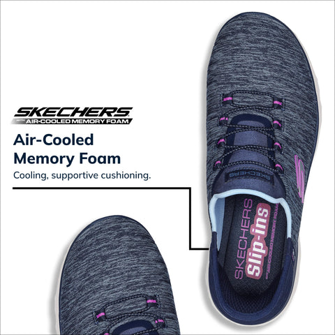 Skechers Women's Summits Hands-Free Slip-Ins – Memory Foam Insole, Heel Pillow, Vegan Materials Sneaker, Navy Purple, 7.5