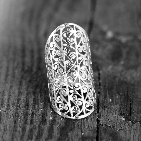 Boho-Magic Sterling Silver Ring for Women Statement Large Wide Band Full Finger (9) Boho-Magic