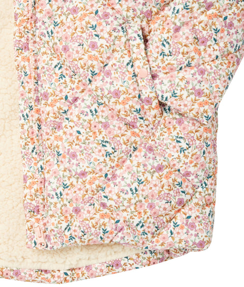 Amazon Essentials Toddler Girls' Long Quilted Cocoon Puffer Coat, Cream Floral, 3T