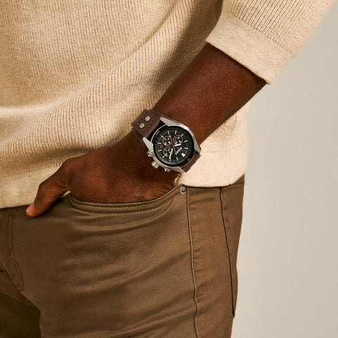 Fossil Men's Coachman Quartz Stainless Steel and Leather Chronograph Watch, Color: Silver, Brown (Model: CH2891)