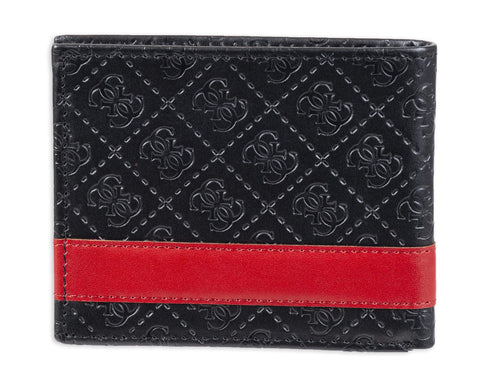 Guess Men's Leather Slim Bifold Wallet, Black/Red, One Size GUESS