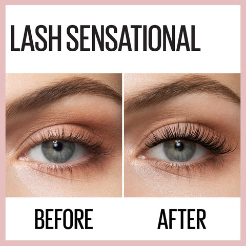 Maybelline Lash Sensational Washable Mascara, Lengthening and Volumizing for a Full Fan Effect, Blackest Black, 1 Count MAYBELLINE