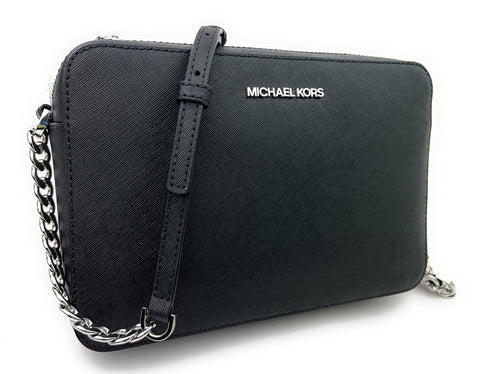 Michael Kors Women's Jet Set Item Crossbody Bag in Black with Silver hardware (Black/Silver) Michael Kors