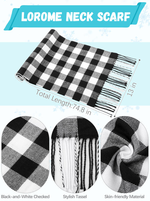 Winter Scarf Hat Earmuffs Gloves, White Ear Warmer Knitted Beanie Touch Screen Gloves Check Warm Scarf for Women Winter LOROME