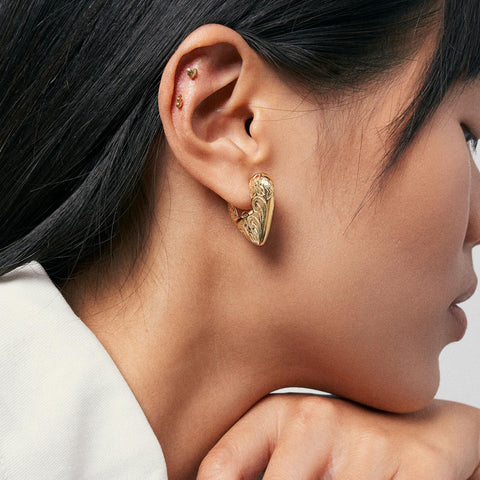 Hey Harper Hoop Gold Engraved Heart Daphne Anisa Earrings For Women Trendy - Lightweight Waterproof & Sweatproof Jewerly