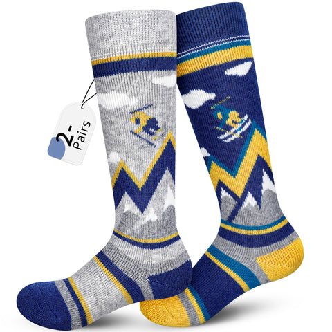 unenow Merino Wool Ski Socks Kids 2 Pairs, Winter Warm Snowboarding Thermal Socks for Boys Girls Toddlers