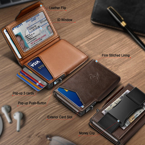 BULLIANT Men Wallet Gift Boxed,Slim Front Pocket Wallet Money Clip Card Holder 3.8"x2.7",Pop-up Access BULLIANT