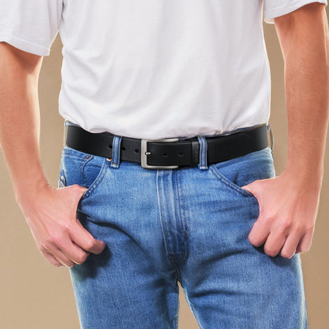 Buffway Men’s Full Grain Leather Belt – Solid One-Piece Leather, 1.5” Wide for Jeans & Business Casual, Gift Box Included - 34” Black
