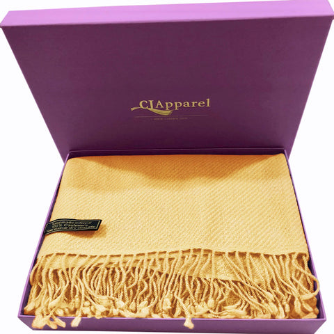 CJ Apparel Light Gold 100% Cashmere Shawl Pashmina Scarf Wrap Stole Head Wrap Hand Made in Nepal New