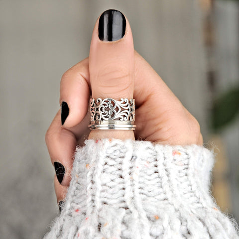 Boho-Magic 925 Sterling Silver Spinner Ring for Women Boho Fidget Filigree Ring Band (7) Boho-Magic