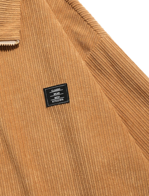 ZAFUL Men's Striped Patch Sweatshirt Quarter Zip Corduroy Kangaroo Pocket Solid Stand Collar Pullover (1-Coffee, XL)