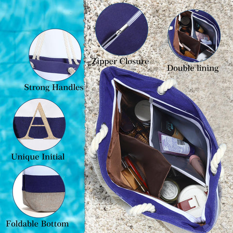 YOOLIFE Personalized Gifts for Women Her - Birthday Gifts Idea for Her Girlfriend Wife Mom Teacher Friend Female Sister Bridesmaid Beach Essential Monogram Canvas Tote Bags Zipper Idea K YOOLIFE