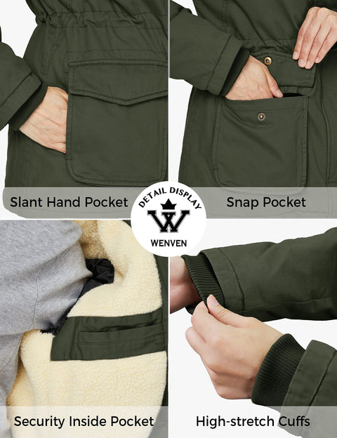 WenVen Women's Warm Fleece Lined Jacket Cotton Hooded Coat (Army Green, L) WenVen