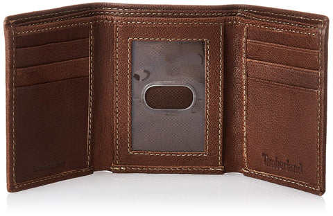Timberland Men's Genuine Leather Rfid Blocking Trifold Wallet, Brown, One Size