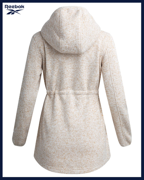 Reebok Womens Fleece Jacket - Lightweight Fleece Jacket Women Sherpa Lined Long Hooded Zip Up Womens Sweaters with Pockets, Size Large, Champagne