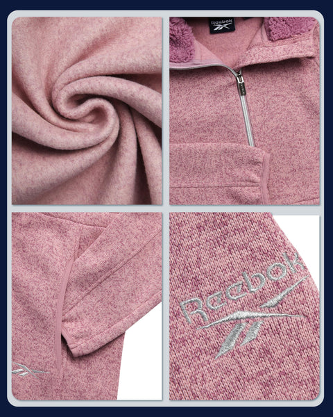 Reebok Womens Fleece Jacket - Lightweight Fleece Jacket Women Sherpa Lined Long Hooded Zip Up Womens Sweaters with Pockets, Size Large, Orchid Pink